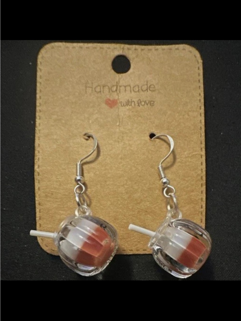 Handmade Pink and White Candy Drop Dangle Earrings